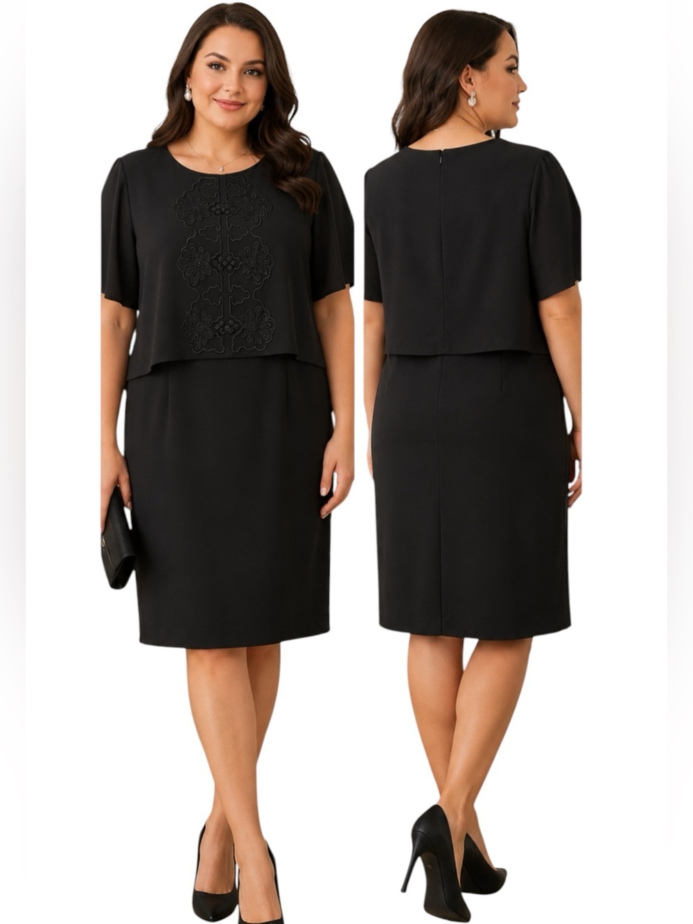 Plaza South Black Embroidered Overlay Dress Size 18 Plus